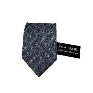 JoS. A. Bank Signature Collection Tie Blue Gold Floral Geometric 100% Silk 58.5"